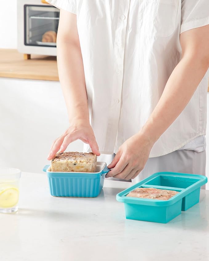 MALACASA Baking Dishes for Oven, Small Ceramic Baking Dishes with Silicone Lids for Individual Portions 5.5" x 5.5" Square Casserole Dishes Set of 2 Oven Microwave, and Air Fryer Safe, Blue