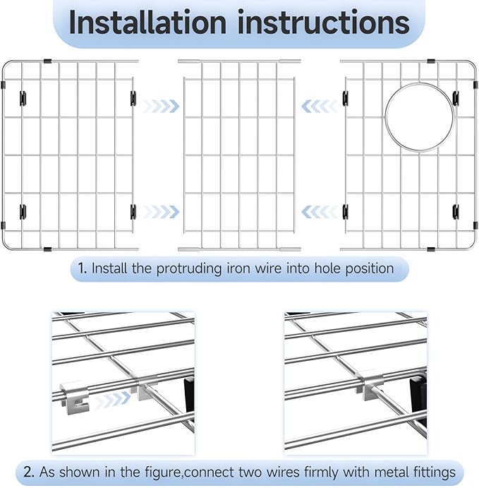28-1/4" x 14.37" x 1-1/4" Metal Stainless Steel Sink Protectors for Kitchen Sink, Sink Rack for Bottom of Sink with Side Drain, Sink Grate for Bottom of Kitchen Sink with Sink Strainer