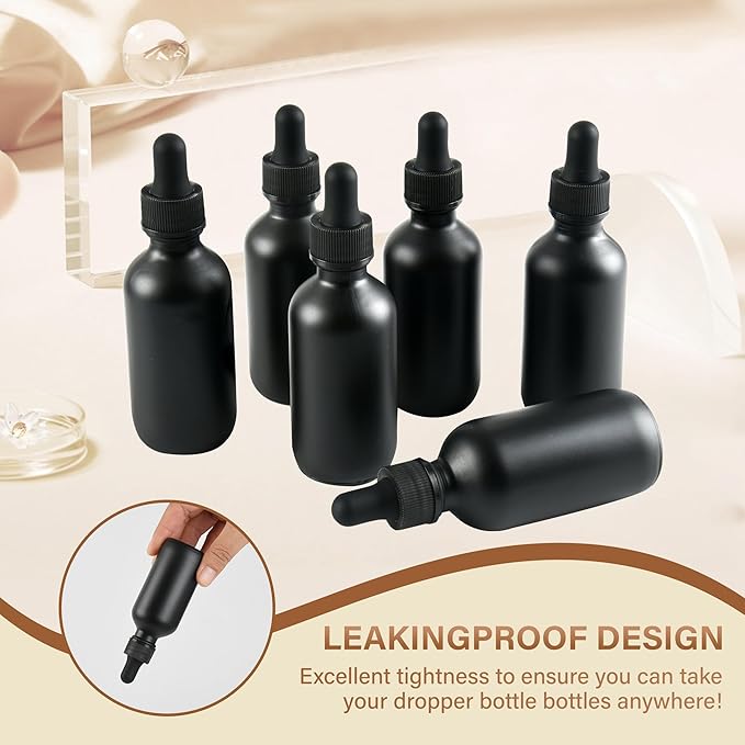 NOOEEISS 6 Pcs, 2oz Dropper Bottle, Black Glass Eye Dropper Bottle, Tincture Bottles with Dropper, Pretty Finish, Leak-Proof Design, Stronger Suction for All Kinds of Mixed Liquids