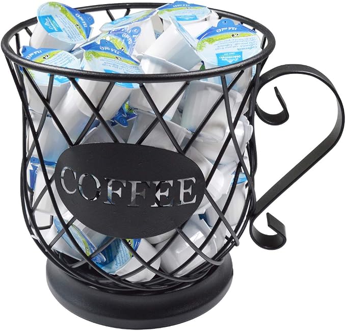 Coffee Pod Holder Mug Shape Multi Use K Cup Holder Coffee Station organizer Storage Wire Basket Food Storage for Counter Coffee Bar Black
