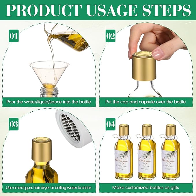 Reallnaive 20 Pack 3 oz Mini Glass Olive Oil Bottles Set, Homemade Wedding Sauce Gift Bottles Leakproof Screw Cap, Thank You Wedding Stickers for Storing Oil Honey Bridal Baby Shower Favors (Gold)