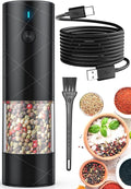 1Pc Electric Salt and Pepper Grinder USB Rechargeable with Warm LED Light, Adjustable Coarseness Lidaop Large Capacity Automatic Salt Pepper Mill Shakers for Kitchen, Restaurant, Outdoor, Black
