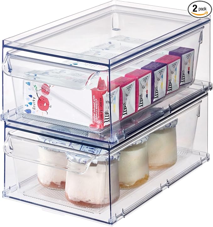 iDesign Stackable Kitchen Storage Drawer for Fridge, Pantry, Under-Sink, or Cabinet - Set of 2 - Clear