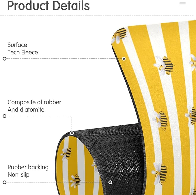 Kitchen Sink Splash Guard 1 PC 30 Inch Sink Faucet Mat Splash Guard for Bathroom Countertop Water Absorbent Foldable Cuttable Soft Washable Yellow and White Striped Bees01