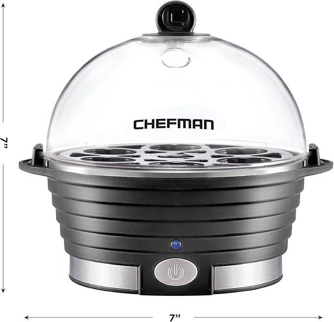 Chefman Egg-Maker Rapid Poacher, Food & Vegetable Steamer, Quickly Makes Up to 6, Hard, Medium or Soft Boiled, Poaching/Omelet Tray Included, Ready Signal, BPA-Free, BLACK