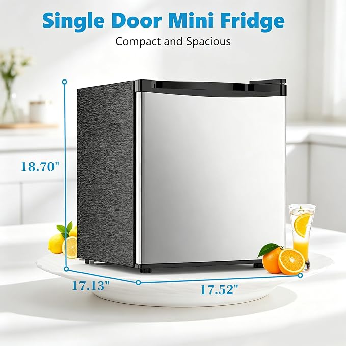 Antarctic Star Compact Refrigerator,1.6 Cu.Ft Single Door Small Fridge,With Removable Glass Shelf and Adjustable Thermostat,for Dorm,Office,Apartment,SILVER