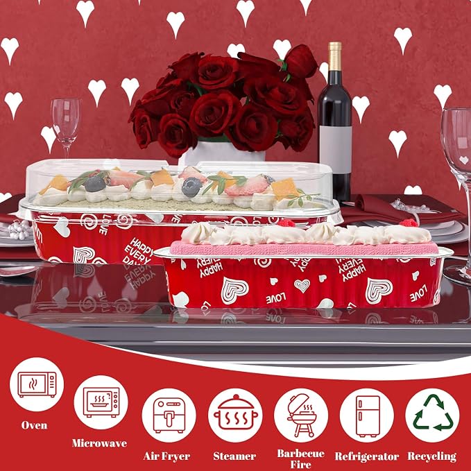 100Pack Valentine's Mini Loaf Pans with Lids Mini Cake Pans with Lids and Spoons, 6.8Oz Heart Shaped Cake Pans Fancy Muffin Pans Aluminum Foil Pans, Individual Dessert Cups Containers for Sales,Party