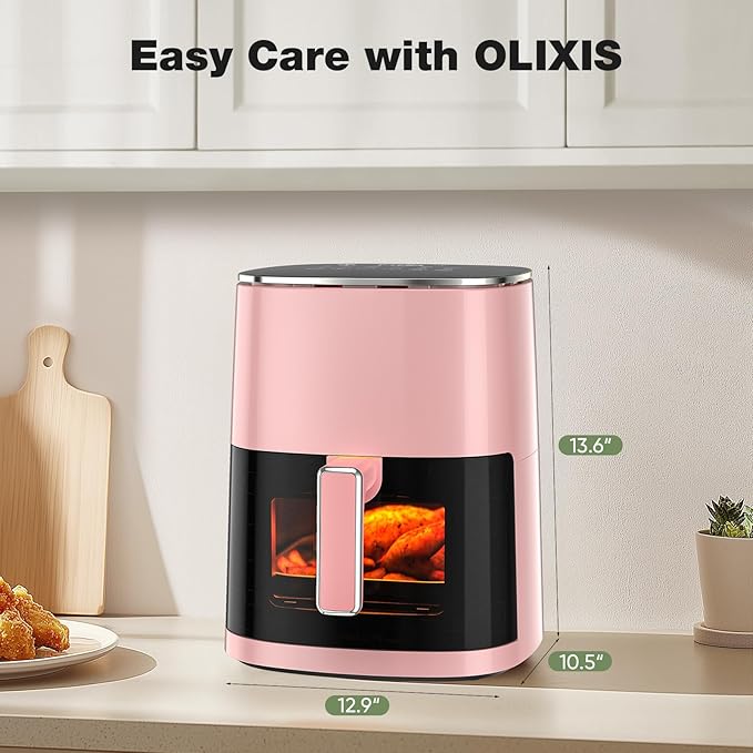 OLIXIS Air Fryer 6 Quart with Window Square Airfryer 12-in-1 Air Frys, Roast, Reheat, Dehydrate, Bake, Steam, Fries, Custard, Chicken, Wings, Sea Food, Vegetabels,400F, White