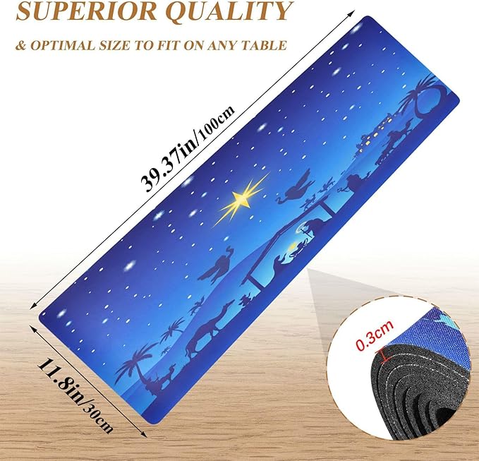ALAZA Christmas Nativity Scene Trivet Table Runner 40 Inches Long Trivet for Hot Pots and Pans/Hot Dishes,Table Protector Heat Up to 230F, Decorative Hot Plates Mat for Kitchen Countertop 3