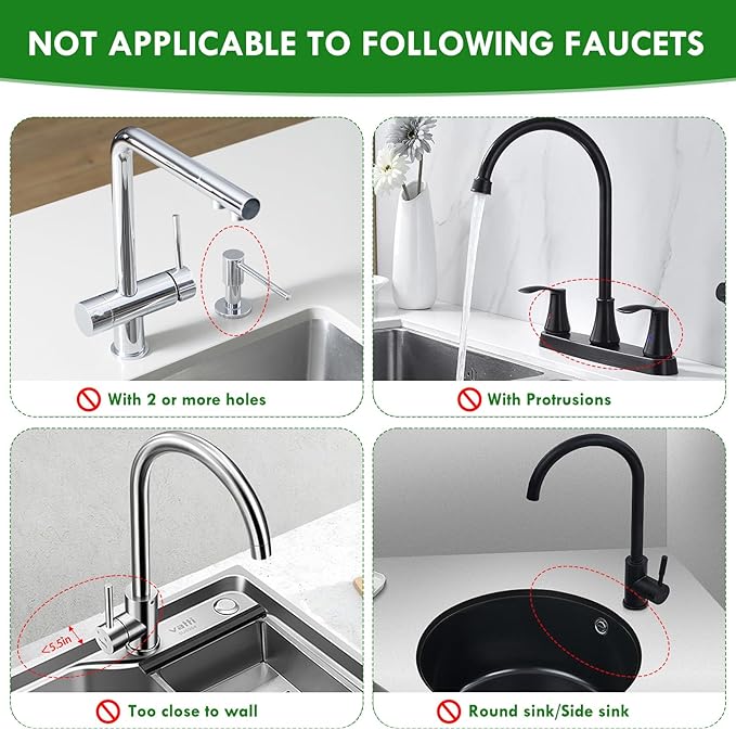 LVJING 17” x 5.5” Silicone Faucet Handle Drip Catcher Tray Mat, Silicone Faucet Mat Dish Soap Sponge Holder for Kitchen Sink, Drying Mat for Kitchen Counter Bathroom Kitchen Sink Splash Guard - Black