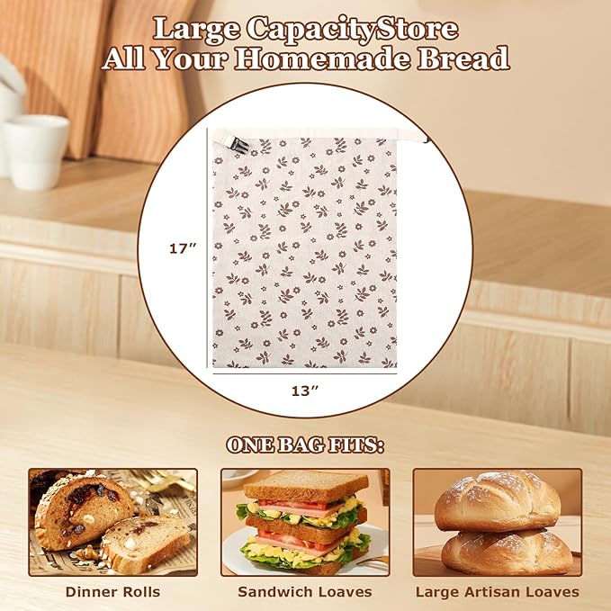 Beeswax Bread Bags, Reusable Organic Beeswax Bread Bag for Sourdough