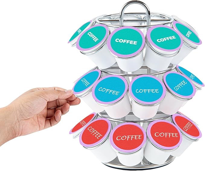 Restaurantware Restpresso 6.7 x 8.7 Inch Coffee Capsule Holder 1 Durable Pod Carousel - Holds 27 K-Cups 360-Degree Rotatable Iron Espresso Pod Organizer Mesh Tray Pods Not Included