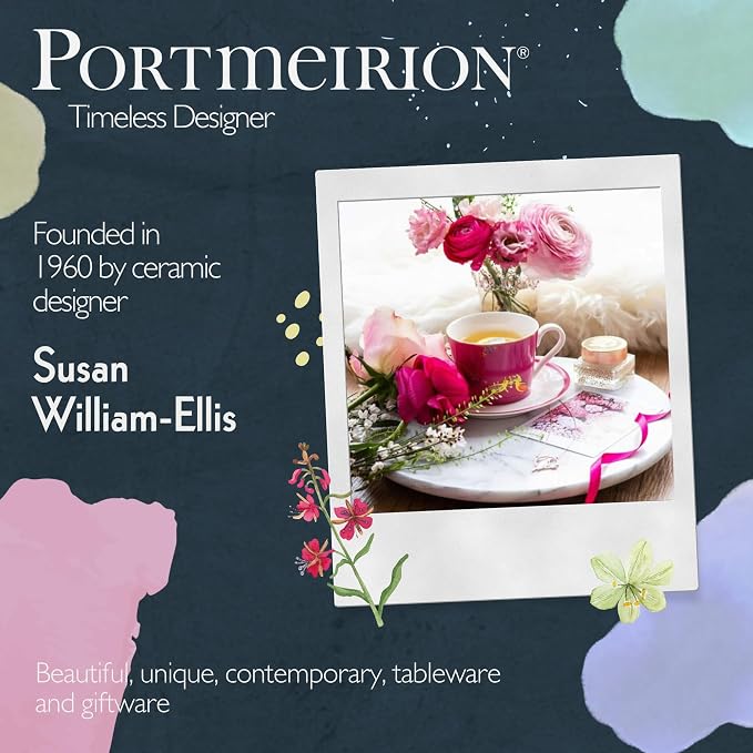 Portmeirion Sara Miller London Chelsea Teacup and Saucer, Pink | 8 Oz Cup for Drinking Tea and Coffee | Made from Fine China with Gold Detail | Handwash Only