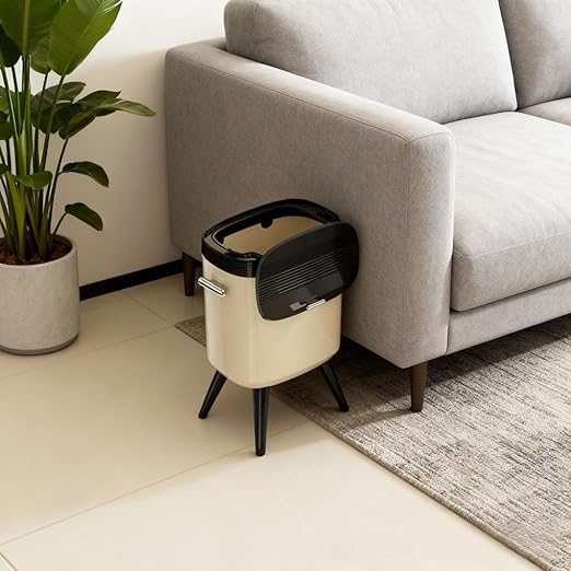 Tall Trash Can with Wheels, 15L Large Capacity Narrow Garbage Can with Elevated Legs, Trash Bin for Kitchen Bathroom Living Room Office (Cream White)