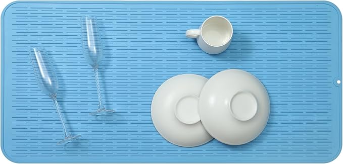 MicoYang Silicone Dish Drying Mat for Multiple Usage,Easy clean,Eco-friendly,Heat-resistant Silicone Mat for Kitchen Counter or Sink,Refrigerator or Drawer Liner Light Blue 5XL 36inches x 18inches
