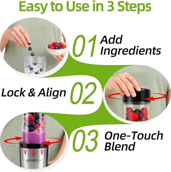 Compact Personal Blender for Smoothies & Shakes, 2-in-1 Bullet Blender and Grinder with 11-Piece Set, 2×24oz To-Go Cups + 10oz Grinding Cup, Ice Crushing, BPA-Free, Dishwasher Safe,Ideal Gift