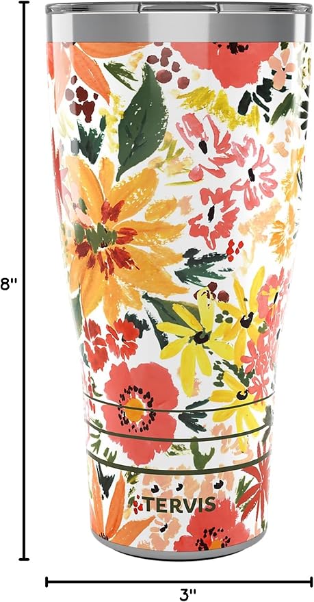 Tervis Traveler Sara Berrenson Retro Floral Triple Walled Insulated Tumbler Travel Cup Keeps Drinks Cold & Hot, 30oz, Stainless Steel