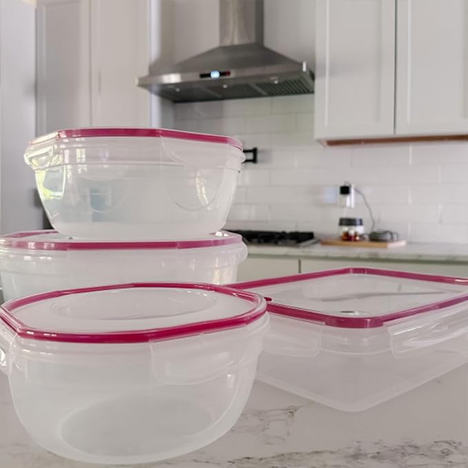 Sterilite Ultra-Seal 16 Cup Rectangle, Airtight Food Storage Container, Latching Lid, Microwave and Dishwasher Safe, Clear With Blue Gasket, 16-Pack