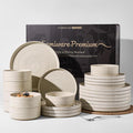 24-Piece Reactive Glaze Stoneware Dinnerware Sets for 8 - High Edge Plates & Bowls, Speckles & Spirals - Chip & Scratch Resistant, Microwave & Dishwasher Safe - Gift Box, Shell Beige