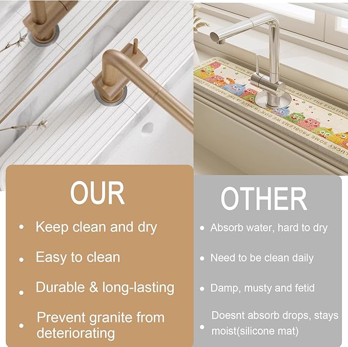 Jiozermi 15.8 Inch Diatomite Faucet Mat for Kitchen Sink, Diatomite Stone Sink Tray Faucet Sink Splash Guard Sink Faucet Absorbent Mat for Kitchen Bathroom Fucet Sink(15.8" x 3.9",White)