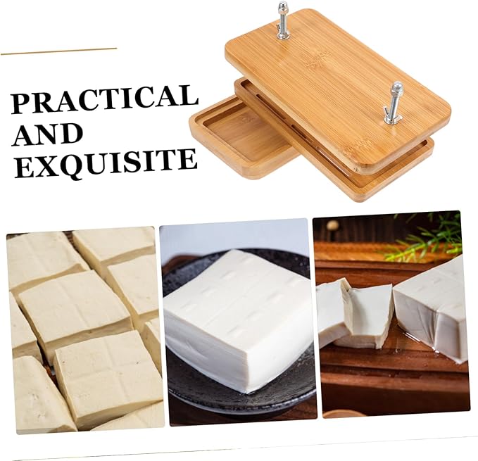 Cabilock Bamboo Tofu Press and Drainer Adjustable Pressure Tofu Maker 3-Tier Draining Tray for Homemade Bean Curd Kitchen Tool for DIY Soybean Curd