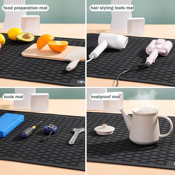 Extra Large 30 x 24 Inch Silicone Dish Drying Mat for Dish Drying Rack, Easy Clean Silicone Drying Mat for Kitchen Counter, Non-Slip Dishes Drain Mat, Heat Resistant Silicon Dish Matt, Black, SAPID