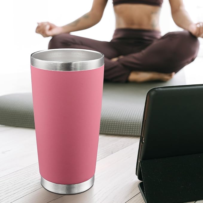 AIANJI 20oz Tumbler Bulk Stainless Steel Tumblers with Lid Vacuum Insulated Double Wall Travel Coffee Mug Powder Coated Tumbler Cup for Hot and Cold Drinks(Pink, 12 pack)