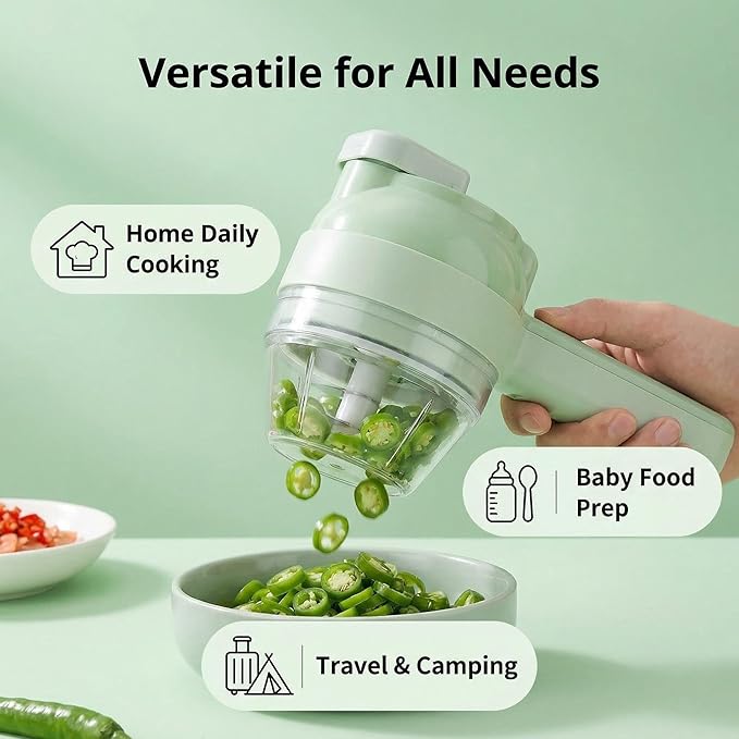 4-in-1vegetable cutter,multi functional electric vegetable slicers,garlic chopper mini, garlic food processor, electric wireless food slicer
