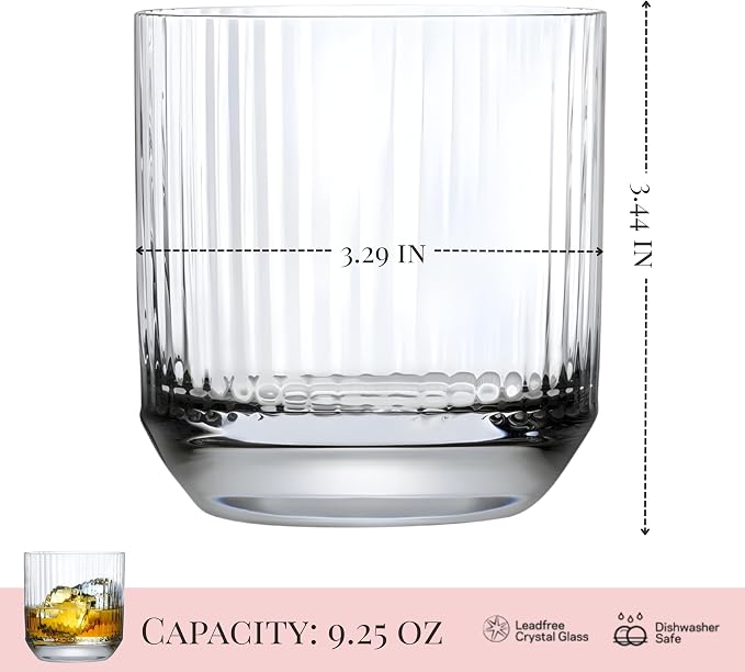 NUDE GLASS NUDE Whiskey Glasses Set of 4 SOF – 9.25 oz Lead-Free Crystal Old Fashioned Glass Big-Top