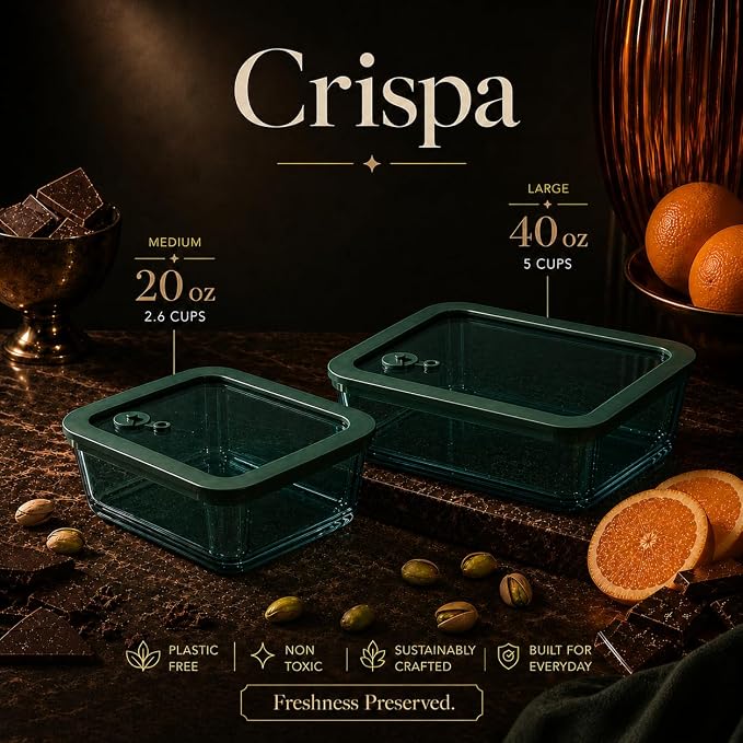 Crispa 8-Piece Teal Square Glass Food Storage Containers with Silicone Glass Lids – 100% Plastic-Free (2x 40oz, 2x 20oz) – Leakproof, Airtight, Freezer, Microwave and Dishwasher Safe