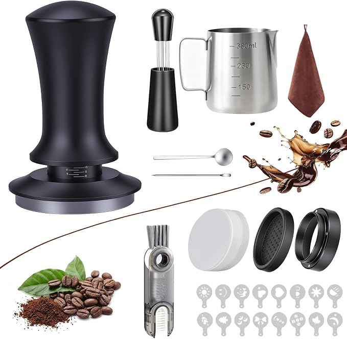 26 PCS Espresso Accessories Kit, Espresso Tamper Kit Coffee Tamper Set, 51mm Espresso Tamper with Spring Loaded Calibrated, 51mm Espresso Filter Paper and Dosing Funnel, WDT Tool