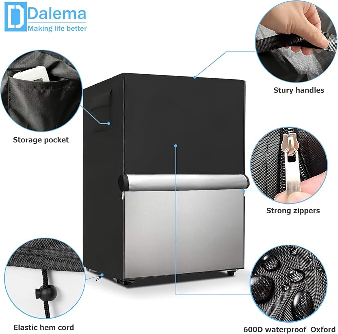 Outdoor Refrigerator Cover,600D Heavy Duty 100% Waterproof Upright Freezer Cover,Outside Stand Up Fridge Covers.Front Can Be Rolled-Up by Zippers.(Black,22" W x 23" D x 34" H)