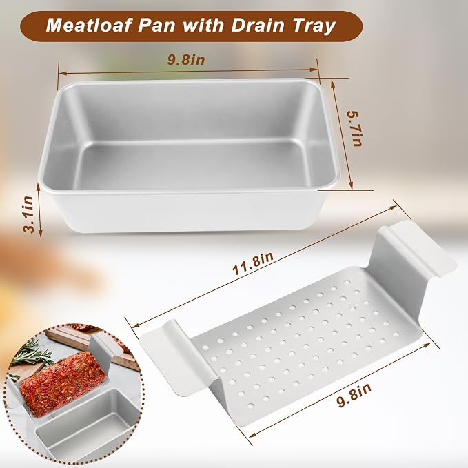 Meatloaf Pan with Drain Tray Set of 2 – Nonstick Loaf Pan with Perforated Insert for Healthier Cooking, Easy-Lift Design, Even Heating, BPA & PFOA Free for Meatloaf, Bread & Casseroles