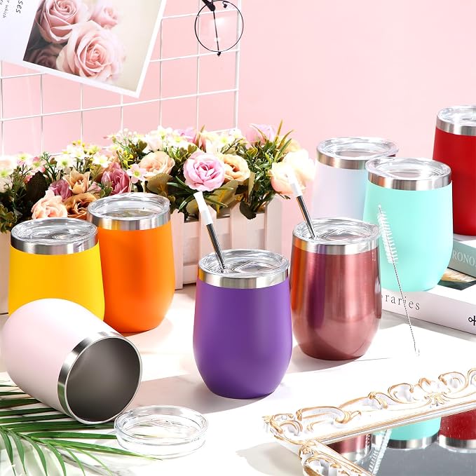 Inbagi 30 Pack 12 oz Stainless Steel Tumblers Bulk with Lids and Straws, Double Wall Insulated Wine Tumblers for Wedding Party Favors, Bridal Shower, Birthday Event Gifts (Multi Colors)