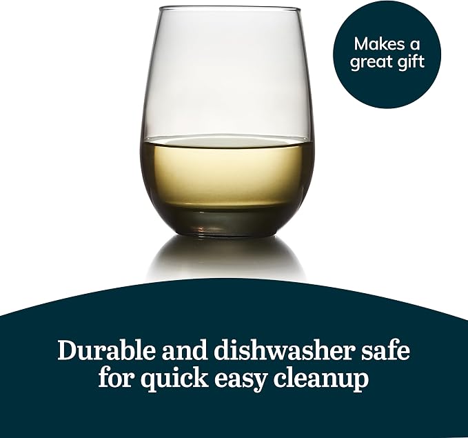 Libbey Classic Smoke All-Purpose Stemless Wine Glass Set, Timeless Wine Glasses Set of 6, 15.25 Oz, Stemless Drinking Glasses Set for Dinners, Weeknights