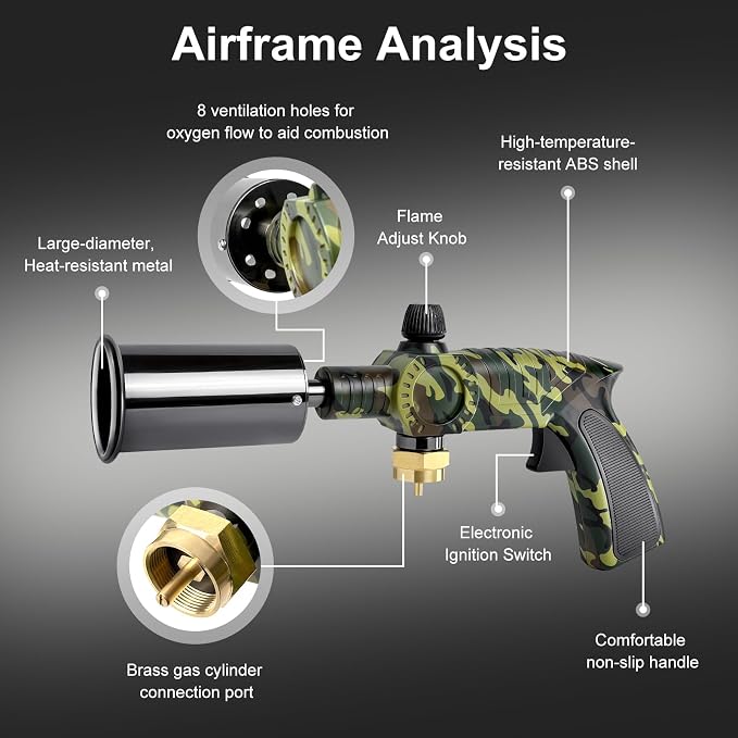 Propane Torch Kit - 5500W High-Powered Kitchen Blow Torch, Adjustable Flame Weed Burner Multipurpose Lighter for Cooking BBQ Camping Gardening Pet Care DIY Projects (Tank NOT Included) - Camouflage