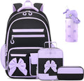 DIGOBAY Girls Backpack - Includes 14oz Insulated Water Bottle, Girls School Backpack Set with Lunch Bag & Pencil Case Teens for School (Black-Purple)
