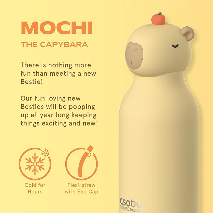 asobu Bestie Bottle Limited Edition Collectible Kids Water Bottle with Animal Character Lid 16oz (460ml) Insulated Stainless Steel, Leakproof, Reusable with Straw Fun Gift for Girls & Boys