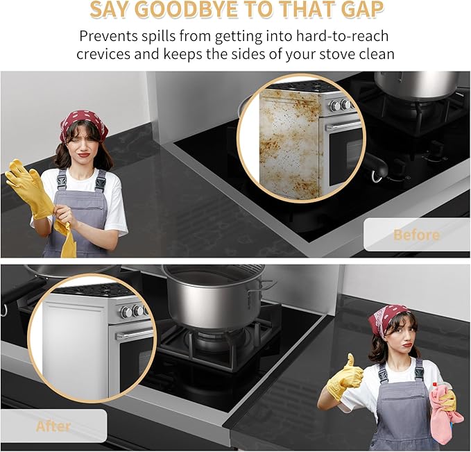 316 Stainless Steel Stove Gap Covers,2 Pack Stove Gap Filler,Range Trim Kit,Heat-Resistant Stove Gap Guard,Easy Retractable Length 13.8" to 27.5",Width 0.78",Black