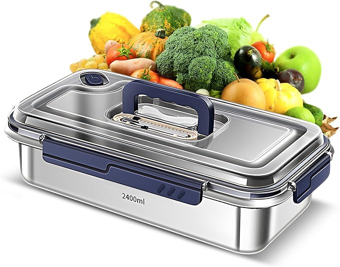 Karlak Food Storage Containers with Lids Aight Food Grade 304 Stainless Steel Large acity Leakproof Kitchen Storage Container with Date Indicator Sealing Ring den Handle Oven Micro