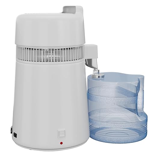 Countertop Water Distiller, 1 Gallon / 4L 750/900W Pure Water Maker with Auto Shut-Off, 304 Stainless Steel & Glass/Plastic, for Home Drinking, Cooking, Appliances – Removes Impurities & Solids