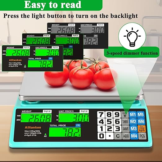 88lb/40kg Commercial Food Scale, Digital Price Computing Scale with Counting Feature, Outdoor Market Food Scale Dual LCD for Farmers Markets, Butchers, Retail Stores