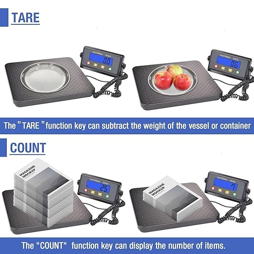 Surmountway Industrial Shipping Scale 660lbs with Anti-Slip Aluminium Platform, 11.8" x 11.8" Black Portable Digital Postal Scale for Shipping Packages Luggages with Tare/Count/Auto-Off Functions