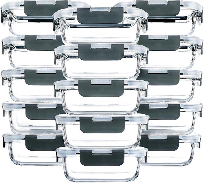 M MCIRCO [15-Pack,13 oz 1.5 Cup Glass Meal Prep Containers, Small Glass Food Storage Containers with Lids,Airtight Lunch Containers, Microwave, Oven, Freezer and Dishwasher Friendly, BPA-free