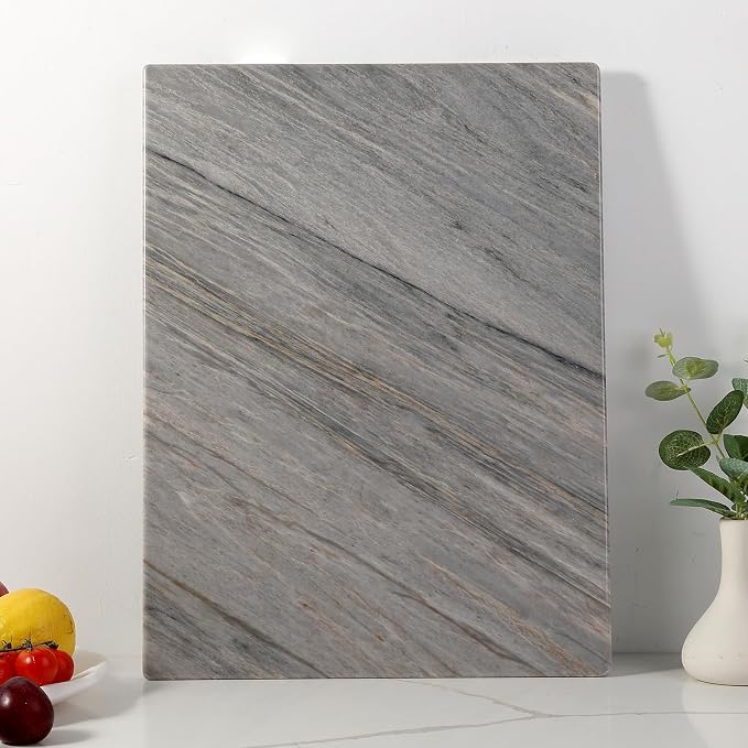 Koville Stone Cutting Board for Kitchen, 16x12 Inches Large Marble Slab Cheese Baking Charcuterie Pastry Board, Rectangular Serving Board for Countertop, Natural Quartzite Board(16"x12")