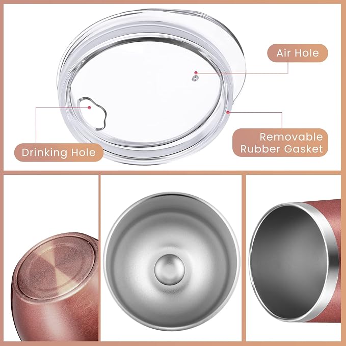 Remagr 16 Pack Stainless Steel Wine Tumblers 12 oz Insulated Vacuum Wine Cup Set Double Wall Stainless Steel Stemless Mug Glasses for Coffee Soda Whiskey Outdoor Travel (Rose Gold)