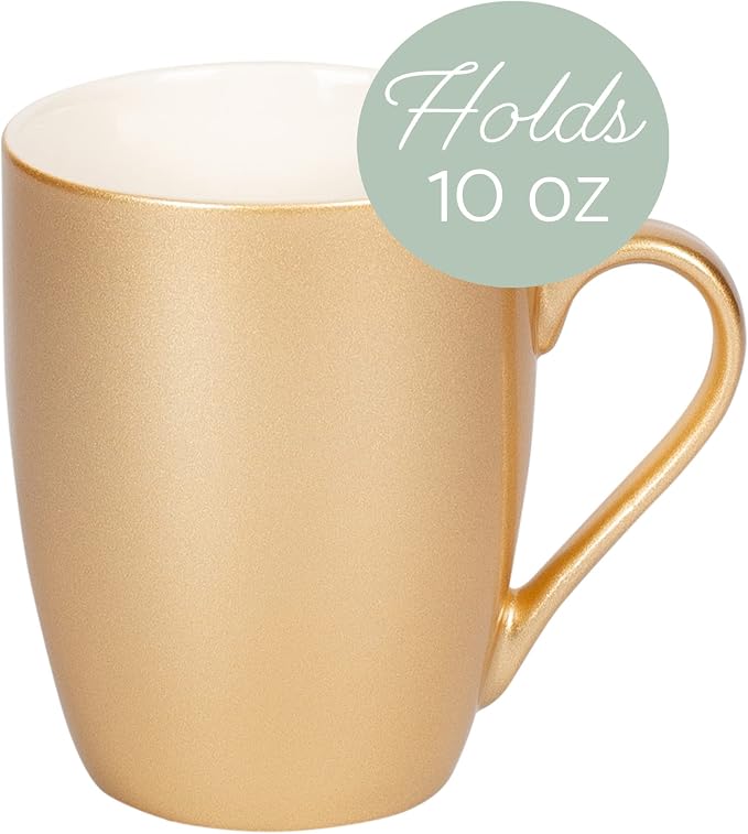 Elanze Designs Vegas Gold-Tone Metallic Finish 10 Oz. New Bone China Coffee Cup Mug Set of 4