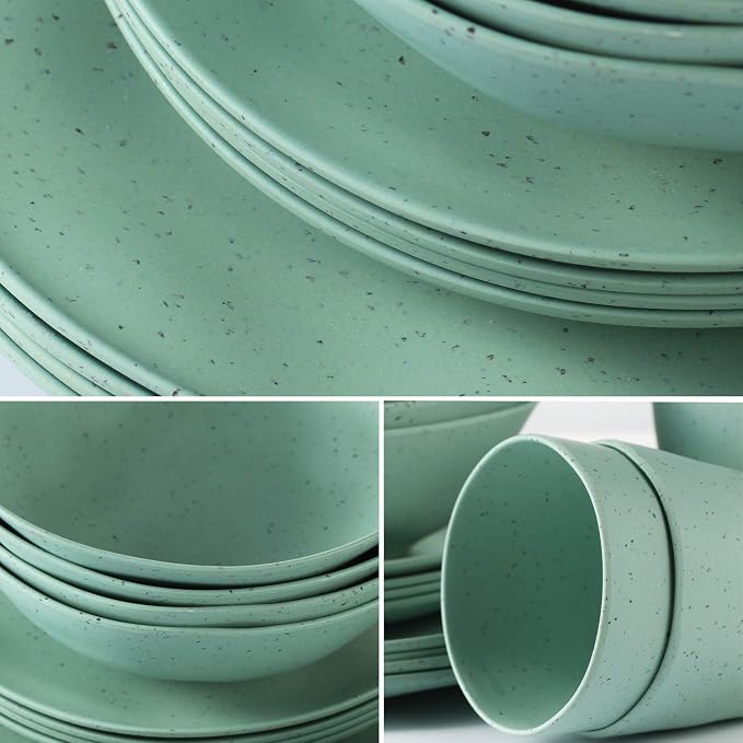 Morgiana 8 pcs Bamboo Sage Green Dinnerware Plates Set Reusable Camping Dish Set, Eco-Friendly Bamboo Plates, Cups, Bowls for 2 Person