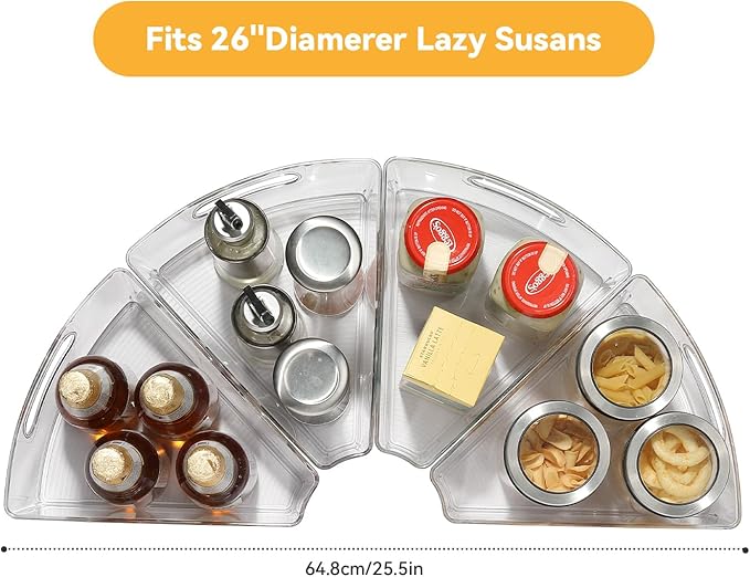 Lazy Susan Cabinet Organizer Corner Cabinet Organizer for 26" Diameter Plastic Kitchen Storage Bins 6 Pack