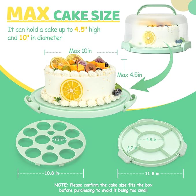 Cake Carrier with Lid and Handle, Ohuhu BPA-Free Cake Containers Cake Holder for 10 inch Cake with 2 Handle Cupcake Carrier - Plastic Cover Two Sided Base for Transport Pie Nut Fruit Mothers Day Gifts